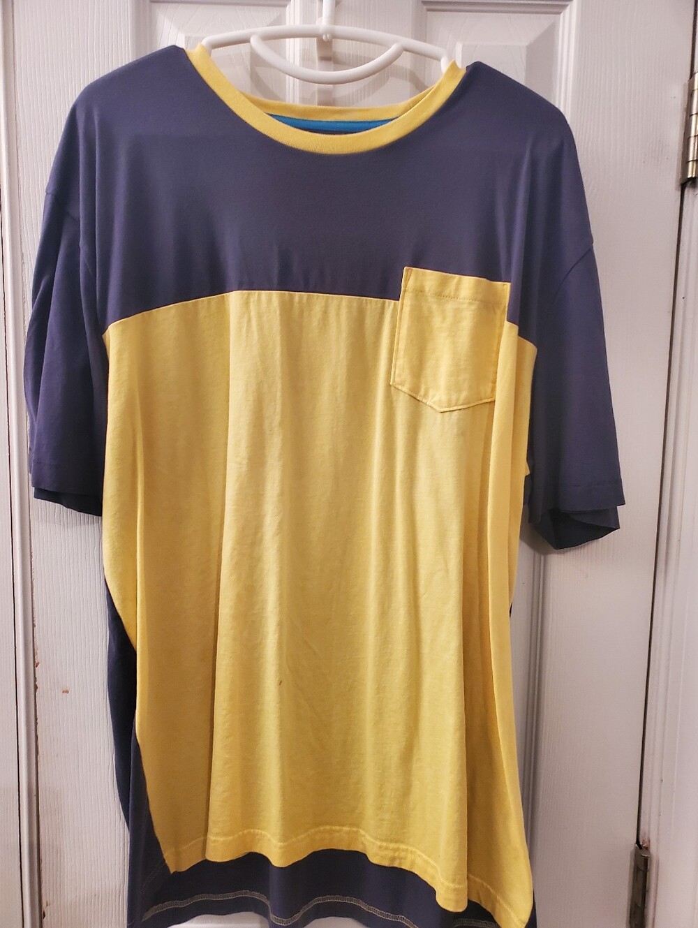 Tommy Hilfiger Yellow and Navy Colorblock Pocket Tee